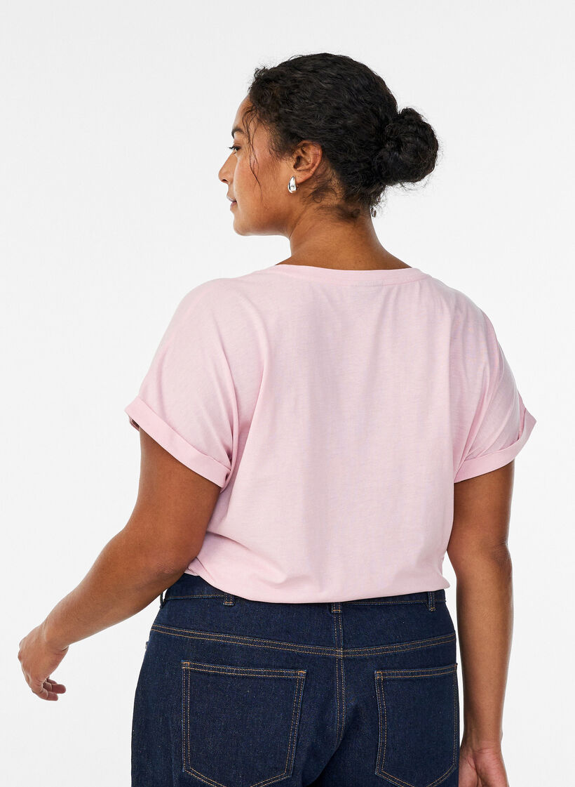 Kurz&auml;rmeliges T-Shirt aus Baumwollmischgewebe, Pink, Model image number 2