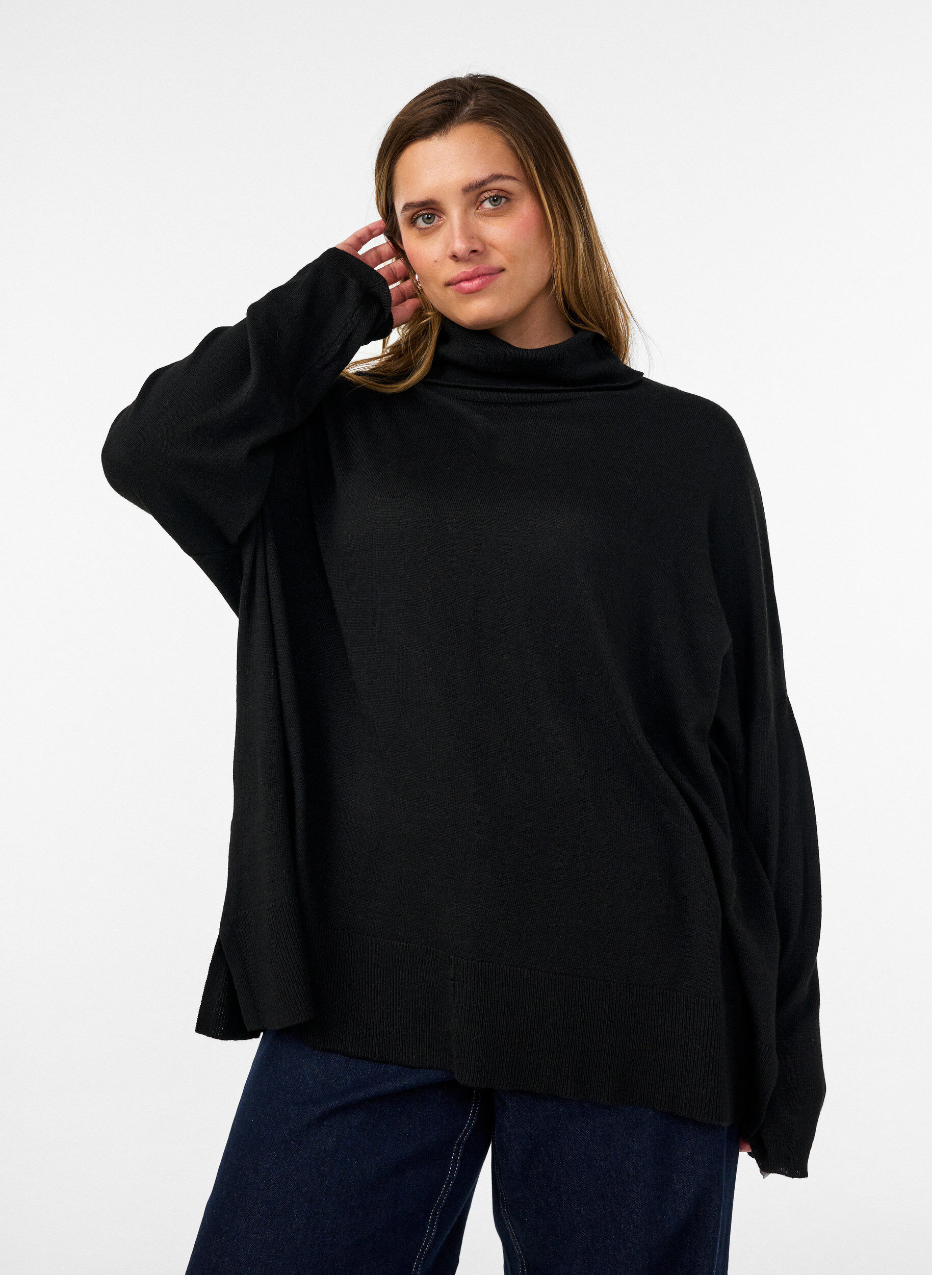 ZizziRollkragenpullover mit lockerer Passform, Schwarz, Model image number 0