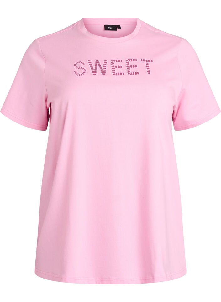 T-shirt aus Baumwolle mit aufgesticktem Text, Wei&szlig;, Packshot image number 0