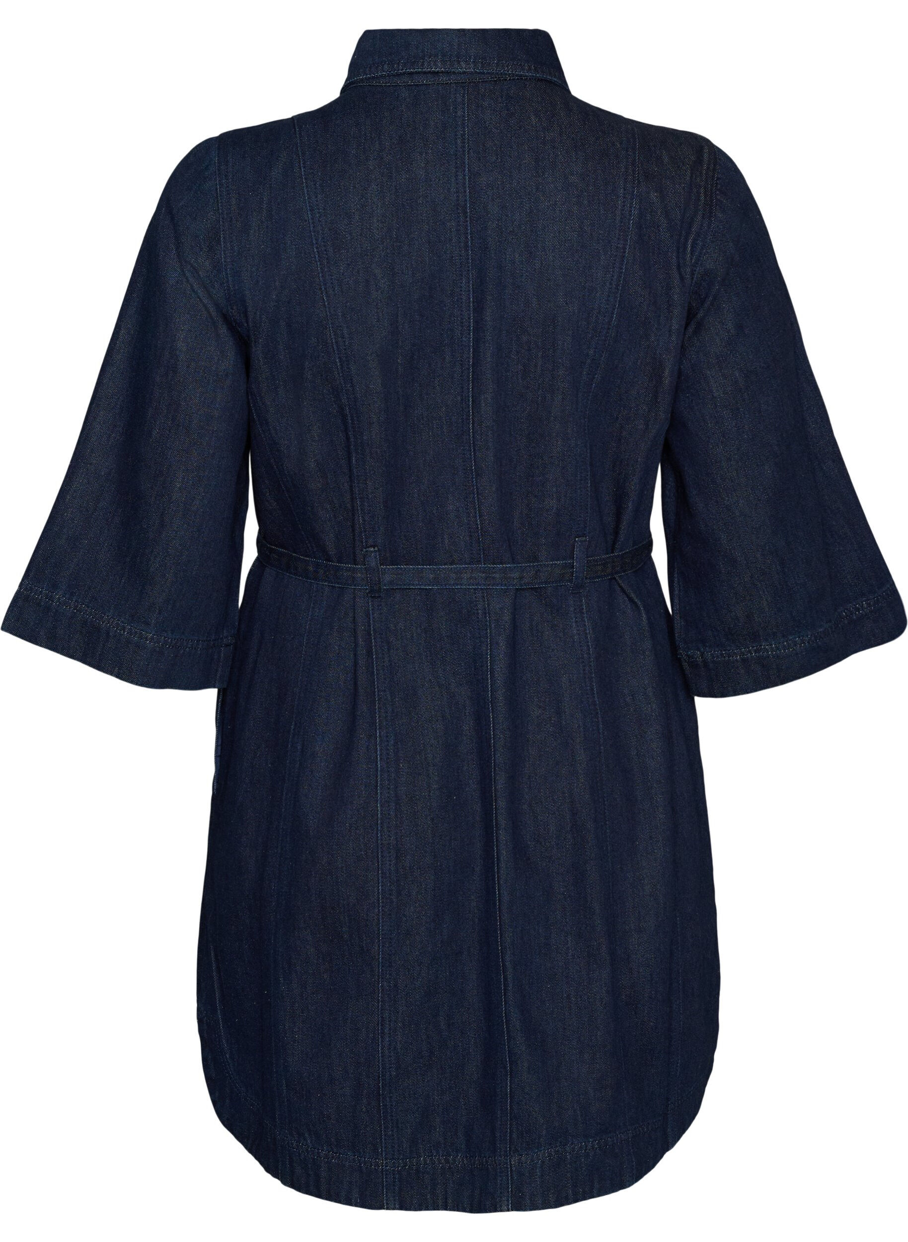 ZizziJeanskleid mit G&uuml;rtel und 3/4-&Auml;rmeln, Blau, Packshot image number 1