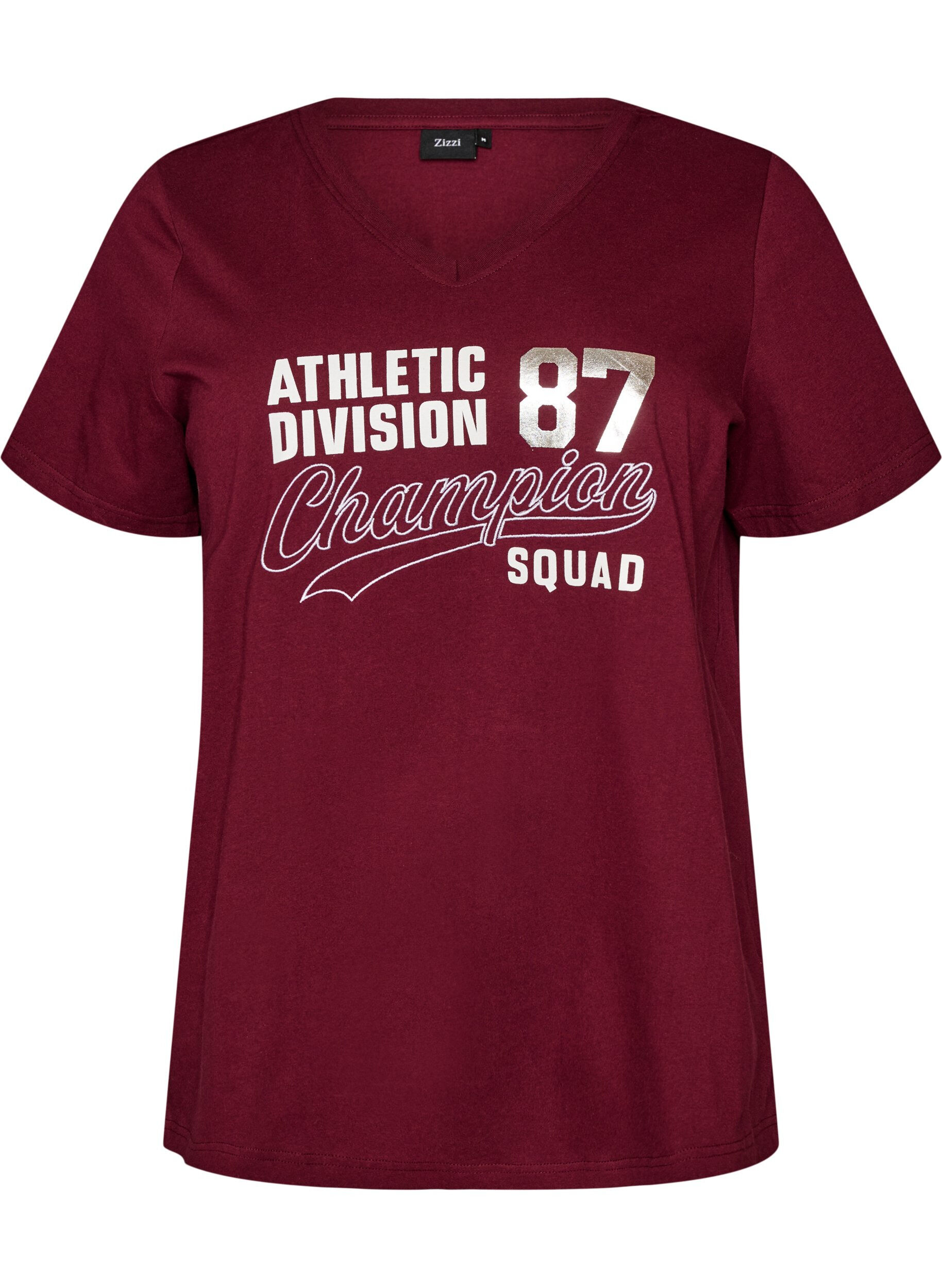 ZizziT-Shirt aus Bio-Baumwolle mit sportlichem Textprint, Rot, Packshot image number 0
