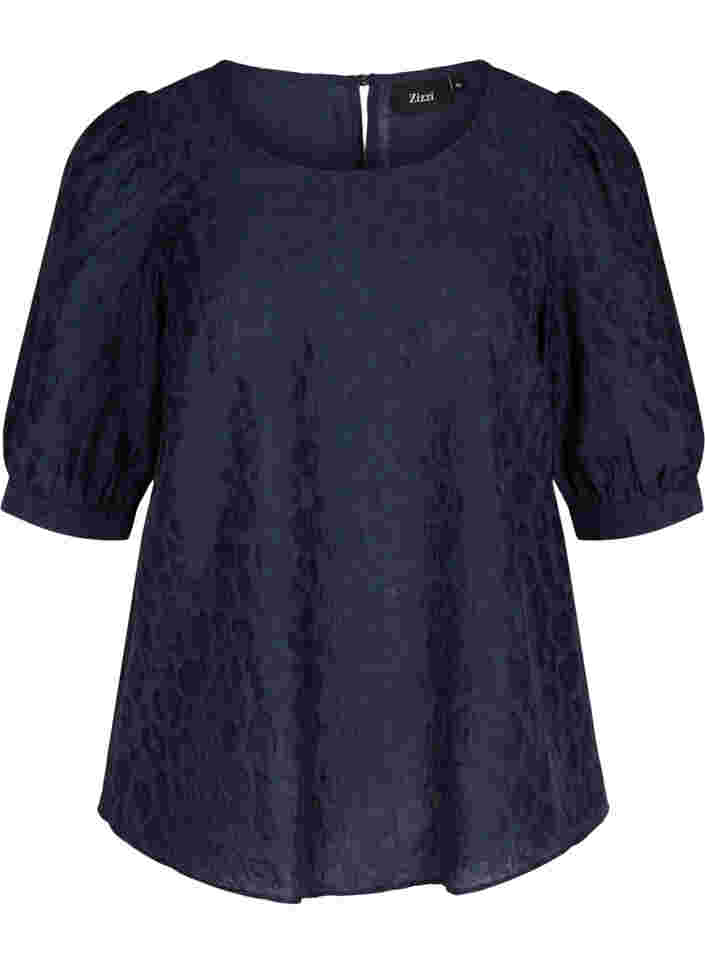 Bluse mit 2/4-Ärmeln und Tone-in-Tone Muster, Navy Blazer, Packshot image number 0