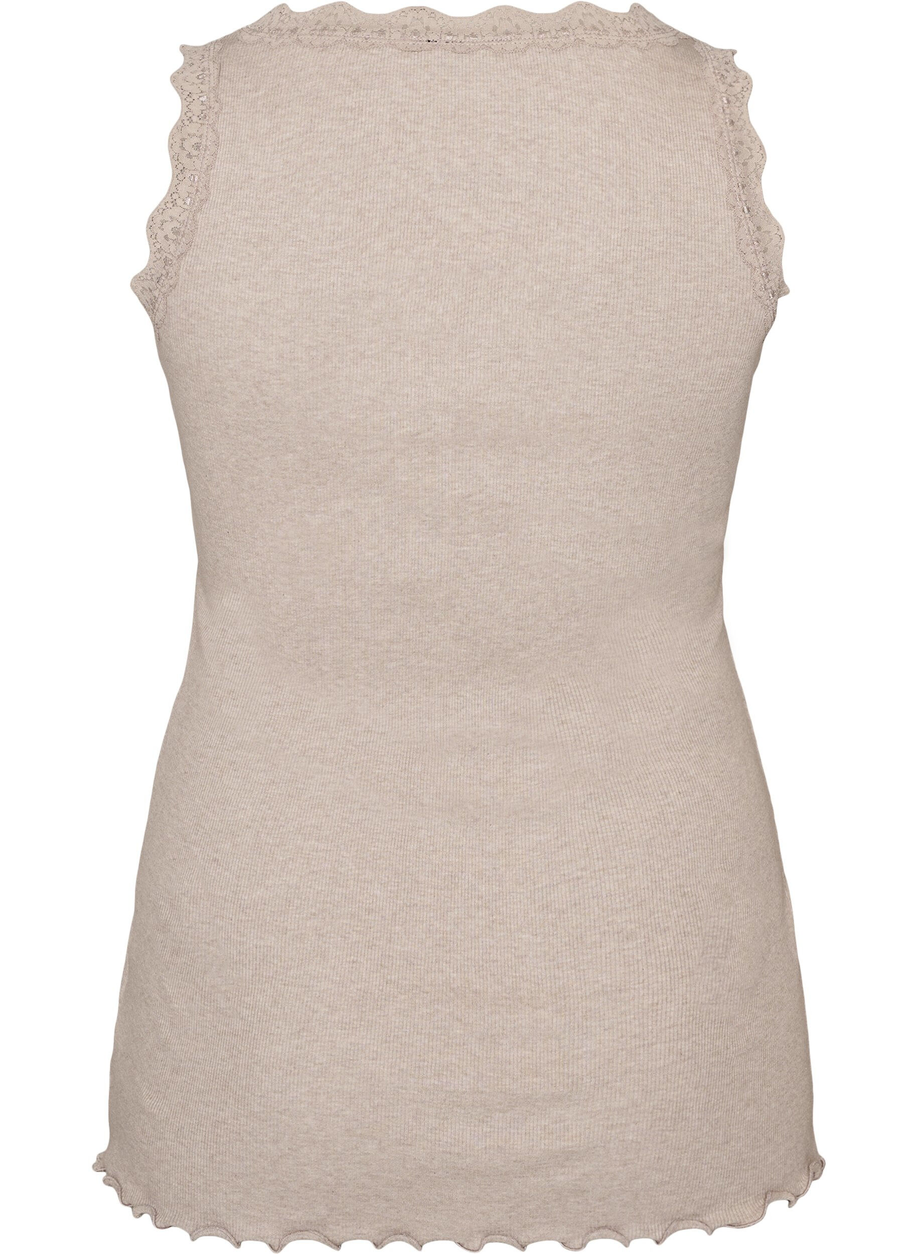 ZizziGeripptes Top mit Spitzen, Beige, Packshot image number 1