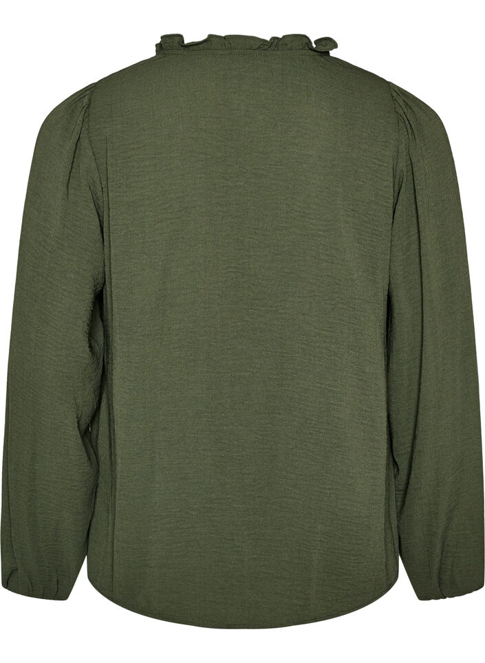 Bluse mit V-Ausschnitt und H&auml;kelband, Gr&uuml;n, Packshot image number 1