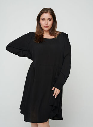 Langarm Kleid aus Viskose, Black, Model image number 0