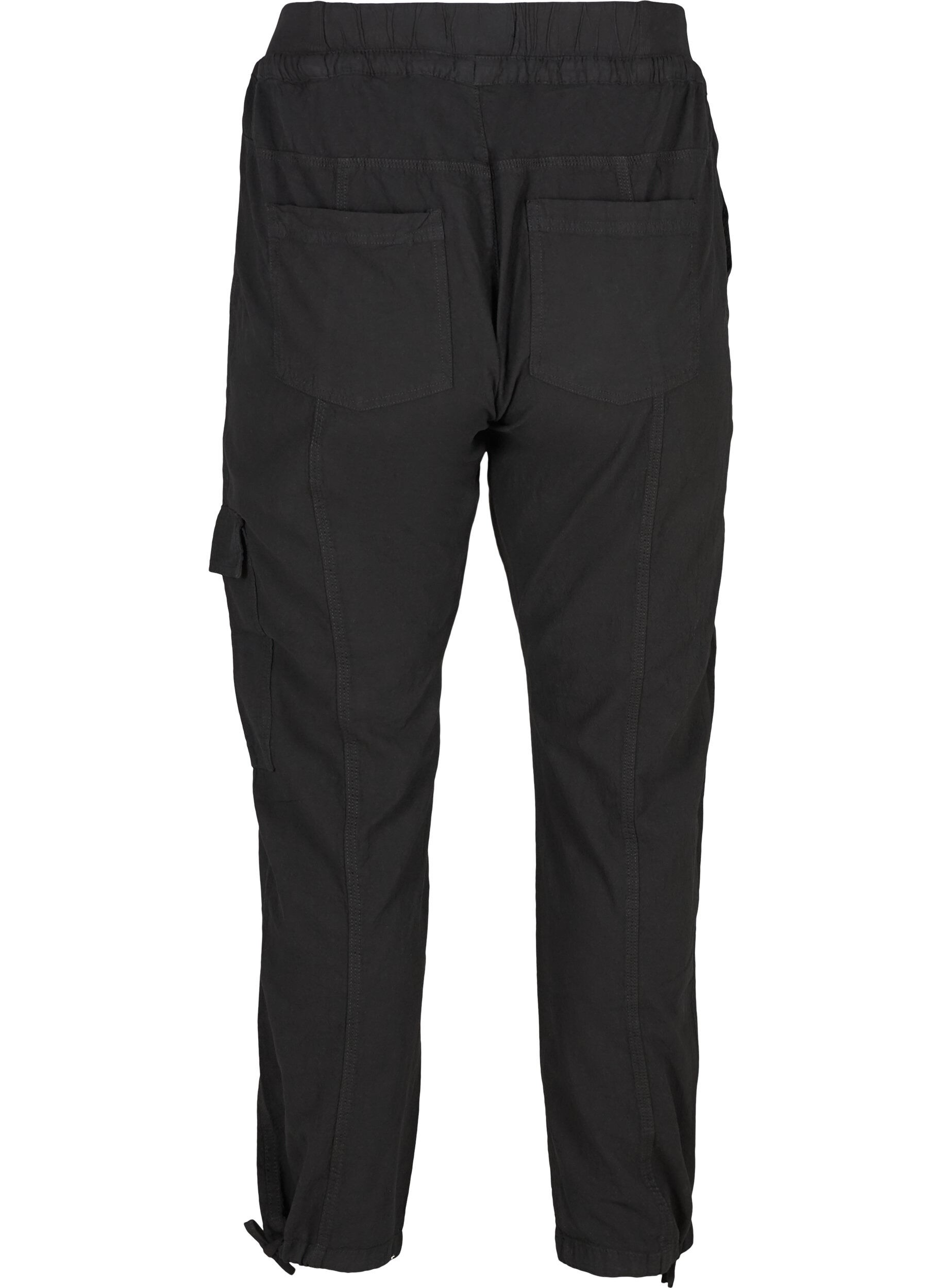 Zizzi Lockere Cargohose aus Baumwolle, Schwarz, Packshot image number 1