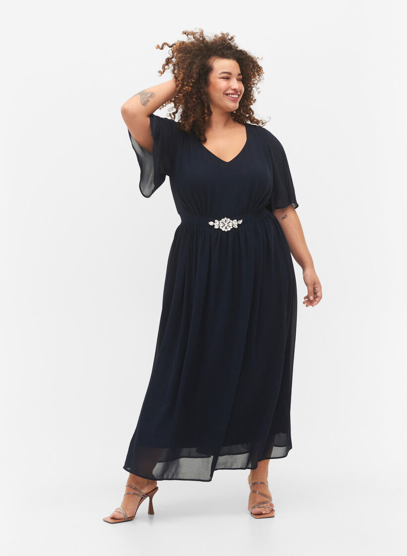 Maxikleid mit Drapierungen und kurzen Ärmeln, Total Eclipse, Model image number 0