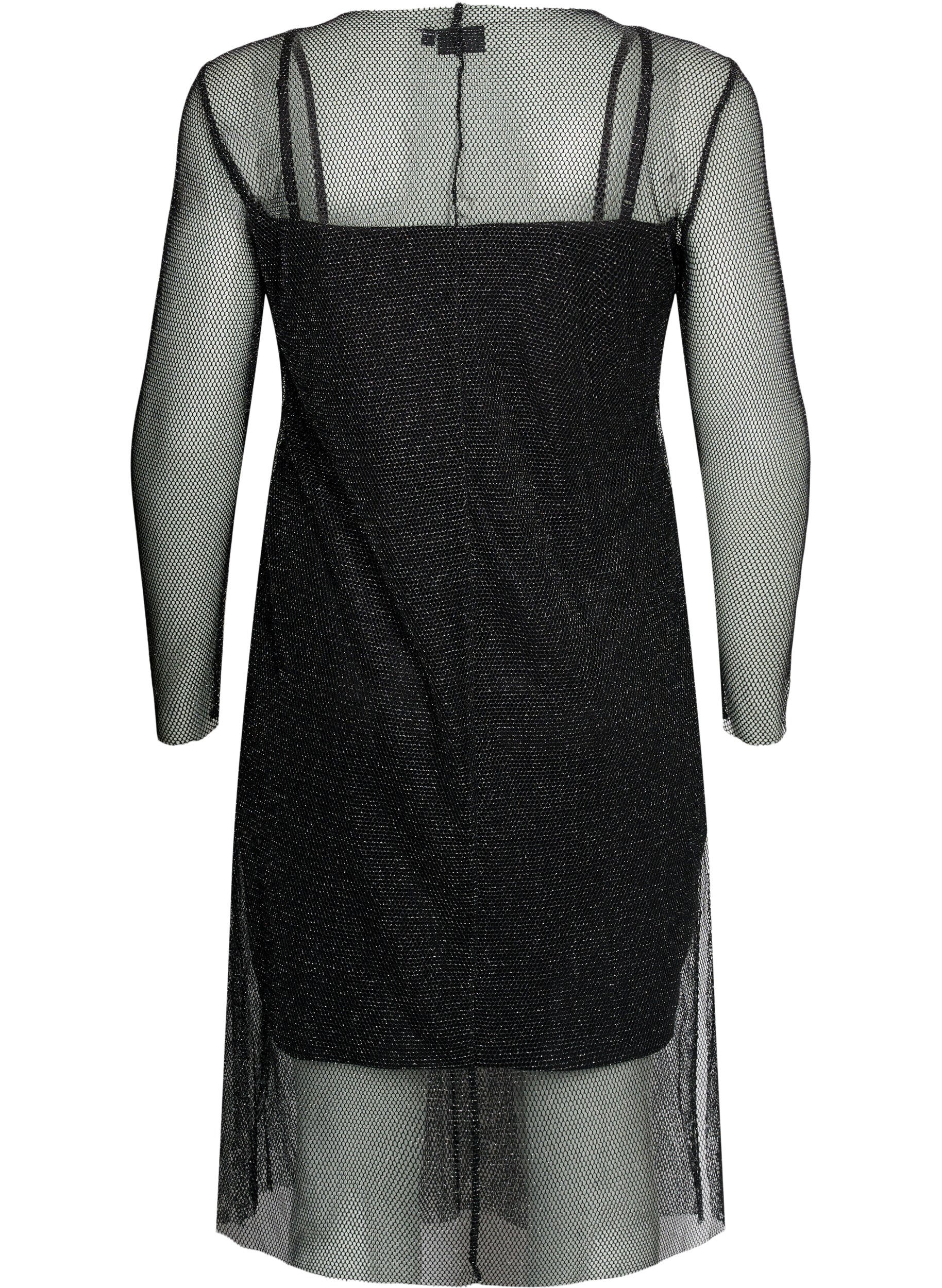 Zizzi Netzkleid mit langen &Auml;rmeln, Black w. Silver, Packshot image number 1