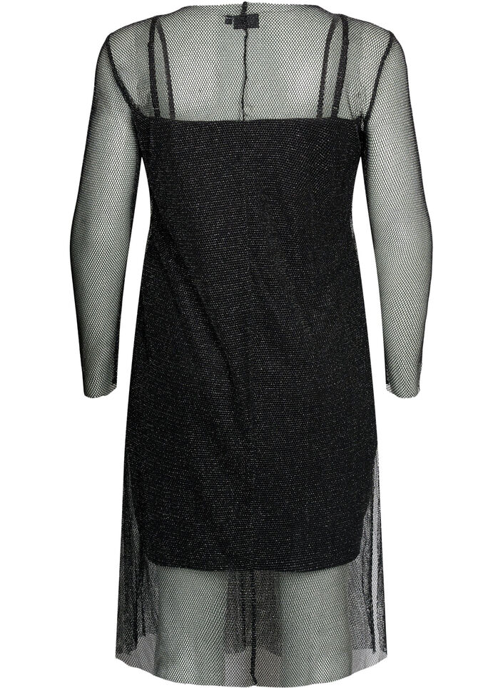 Netzkleid mit langen &Auml;rmeln, Black w. Silver, Packshot image number 1