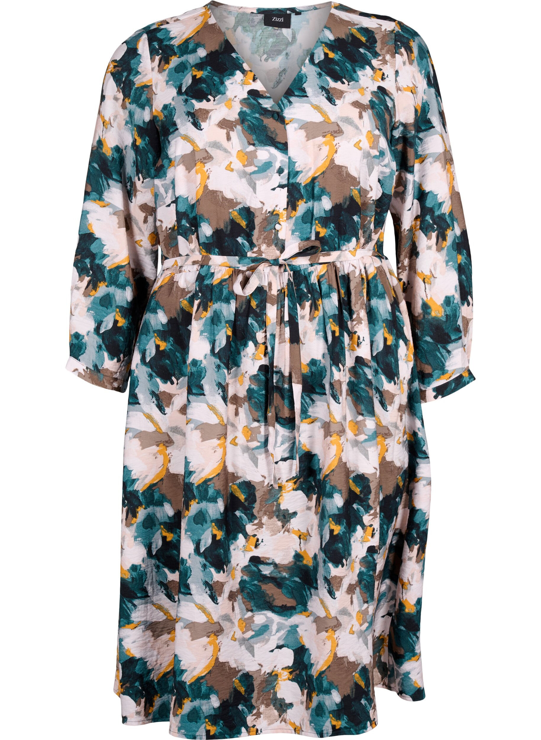 Zizzi Viskosekleid mit Print und lockerem Bindeband, Duck Gr. Forest AOP, Packshot image number 0