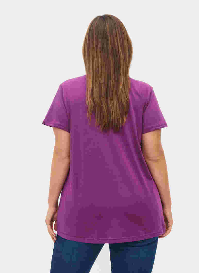 Kurzarm T-Shirt mit V-Ausschnitt und Mesh, Gloxinia, Model image number 1