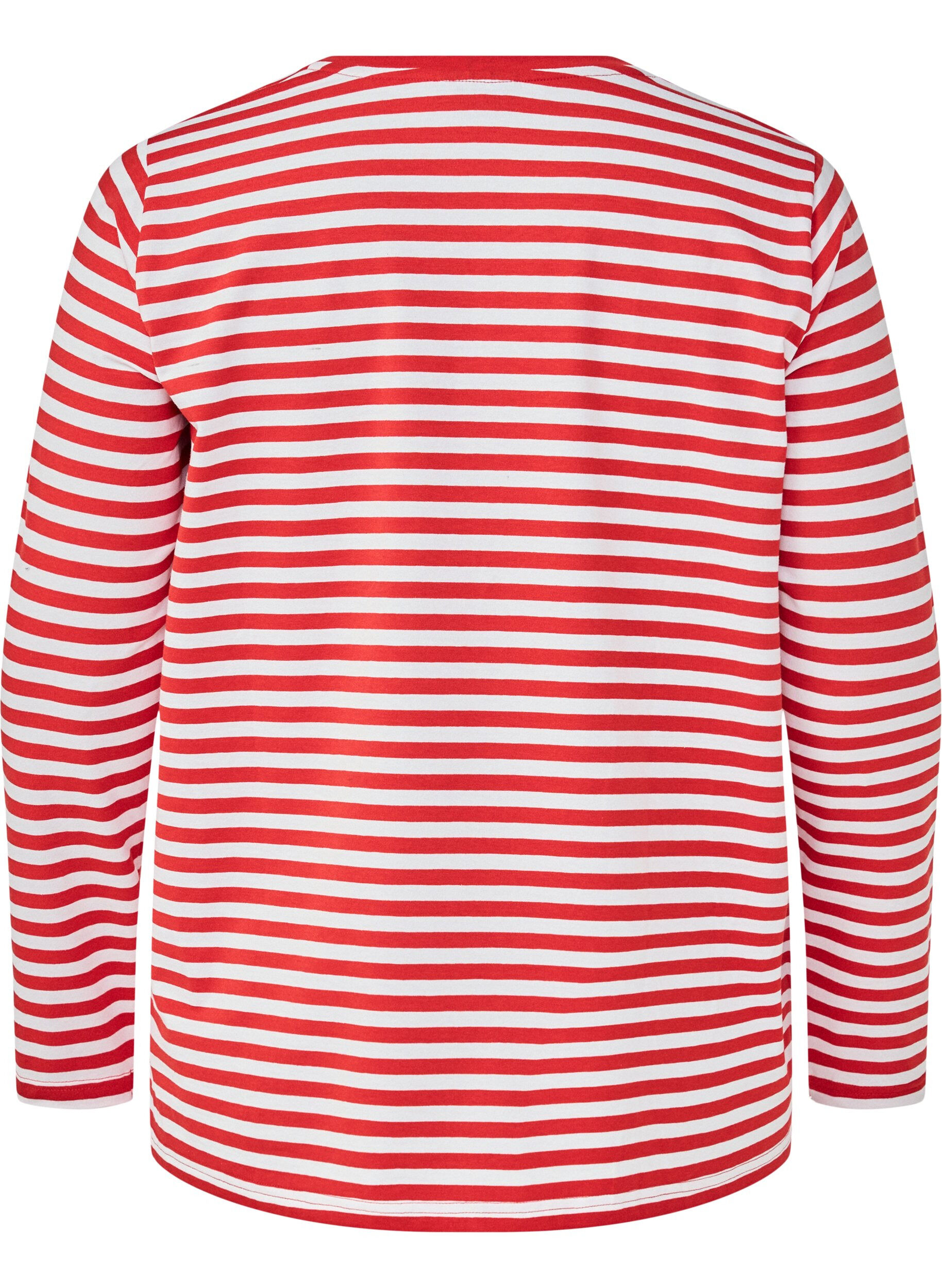 Zizzi Gestreifte Bluse mit Motiv, Whitew.FlameS.Stripe, Packshot image number 1