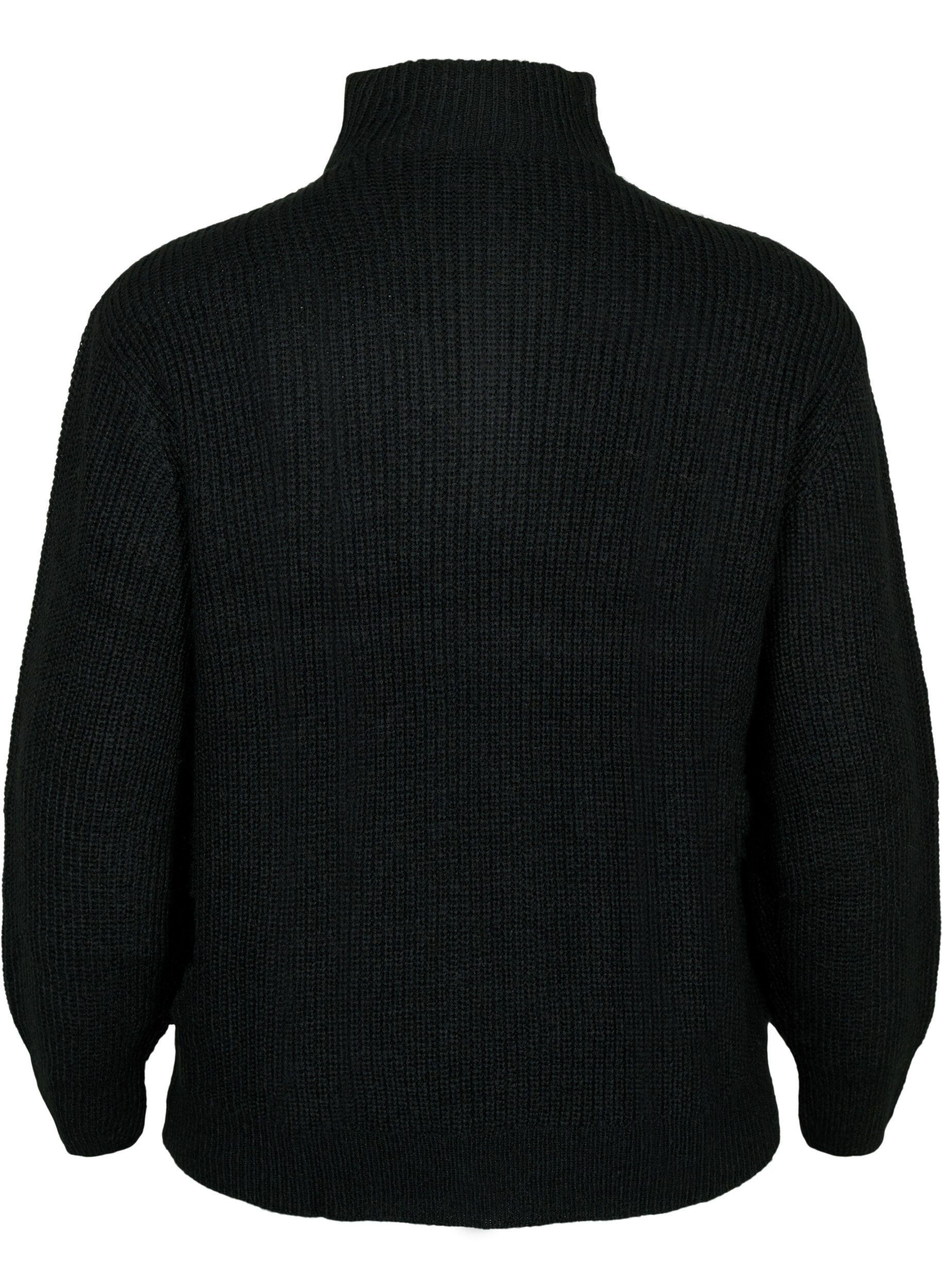 Zizzi FLASH &ndash; Strickpullover mit hohem Kragen und Rei&szlig;verschluss, Schwarz, Packshot image number 1