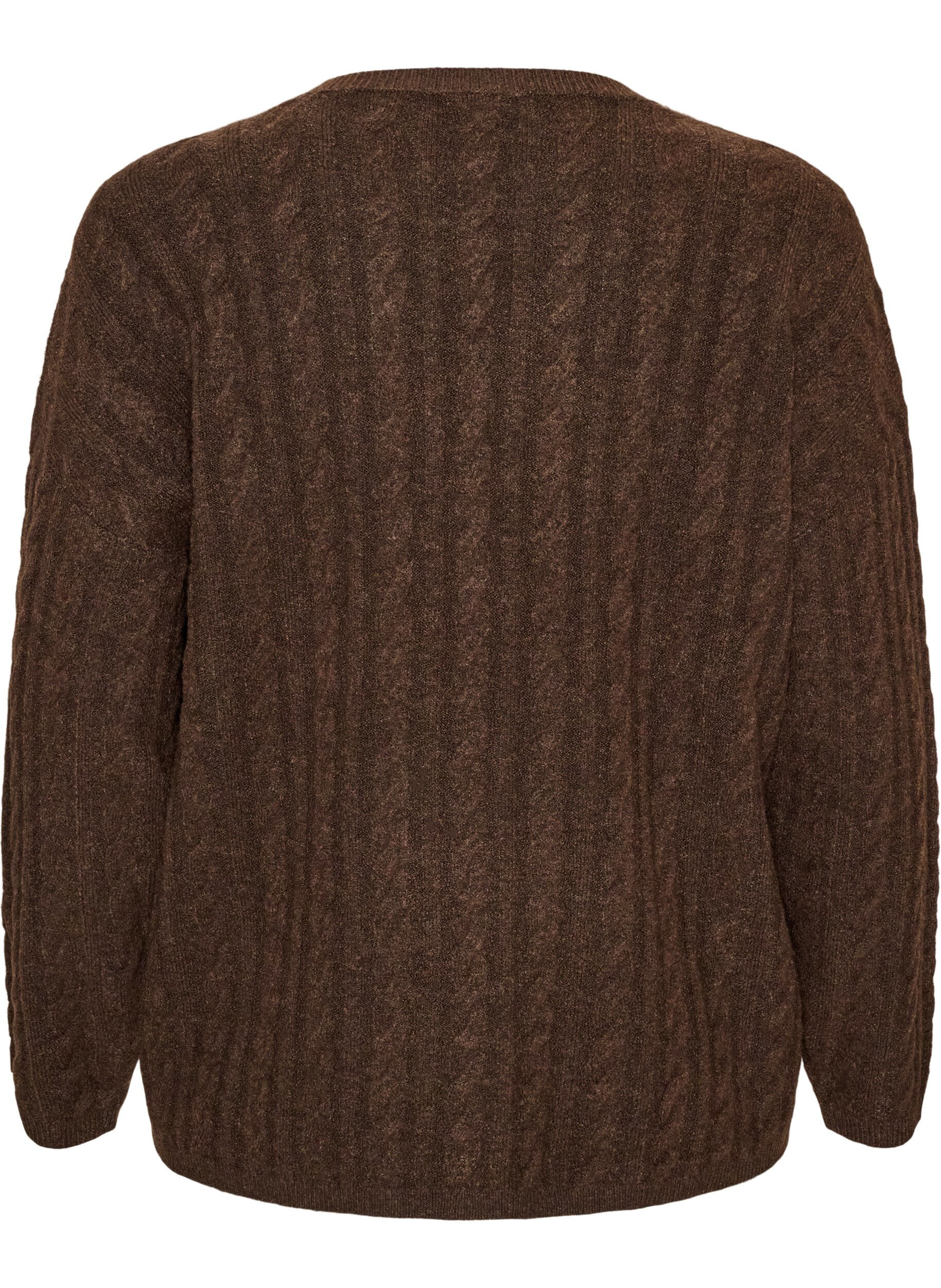 ZizziBluse aus Strick mit Zopfmuster und V-Ausschnitt, Braun, Packshot image number 1
