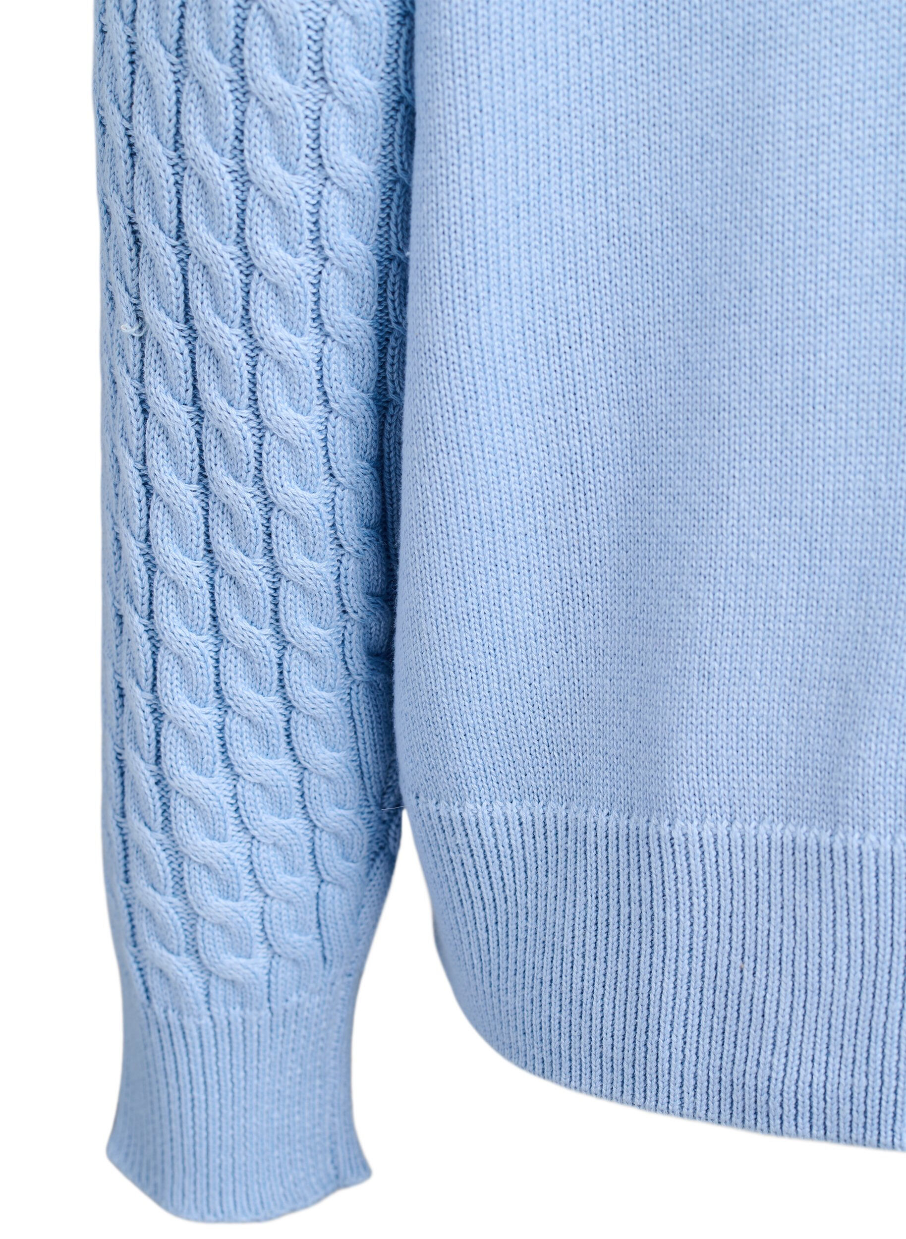 Zizzi Zopfmuster-Strickjacke mit goldenen Kn&ouml;pfen, Blau, Packshot image number 3