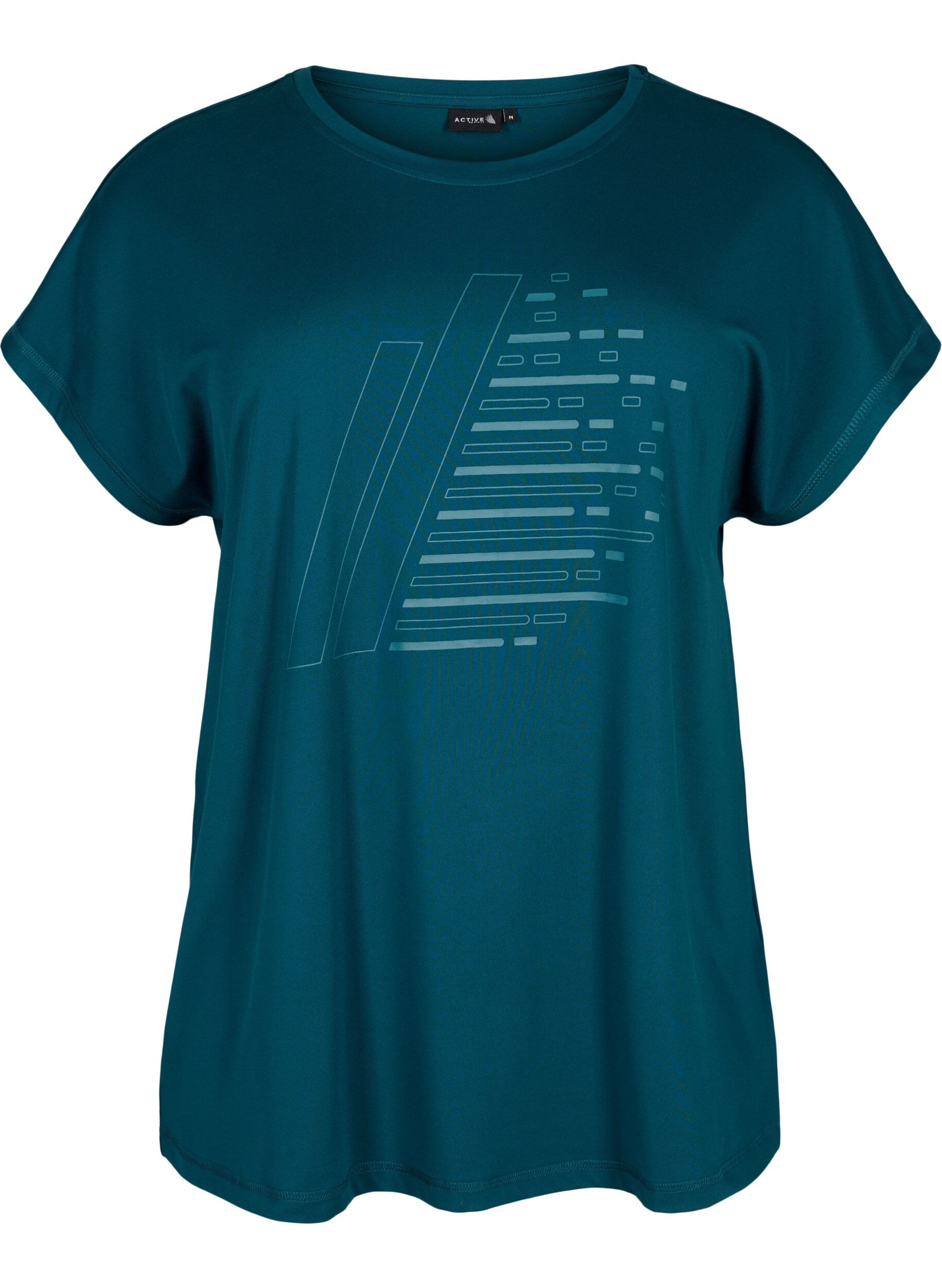 Zizzi Trainingsshirt mit kurzen &Auml;rmeln und Print, Deep Teal/Pacific, Packshot image number 0