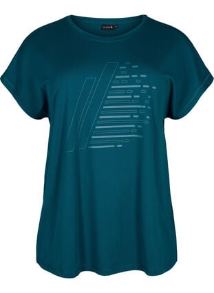 Trainingsshirt mit kurzen Ärmeln und Print, Deep Teal/Pacific, Packshot image number 0