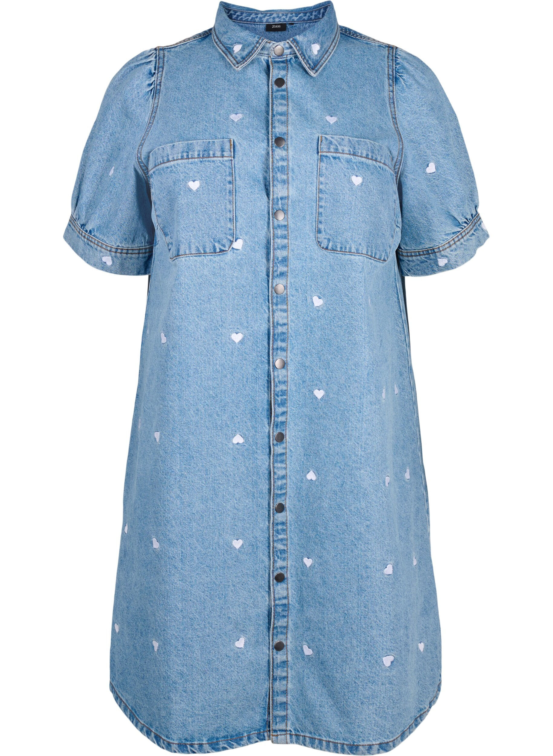 Zizzi Jeanskleid mit aufgestickten Herzen, Light blue denim, Packshot image number 0