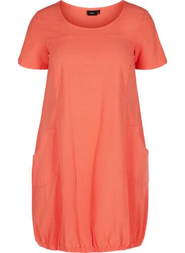 Kurzarm Kleid aus Baumwolle, Hot Coral, Packshot image number 0