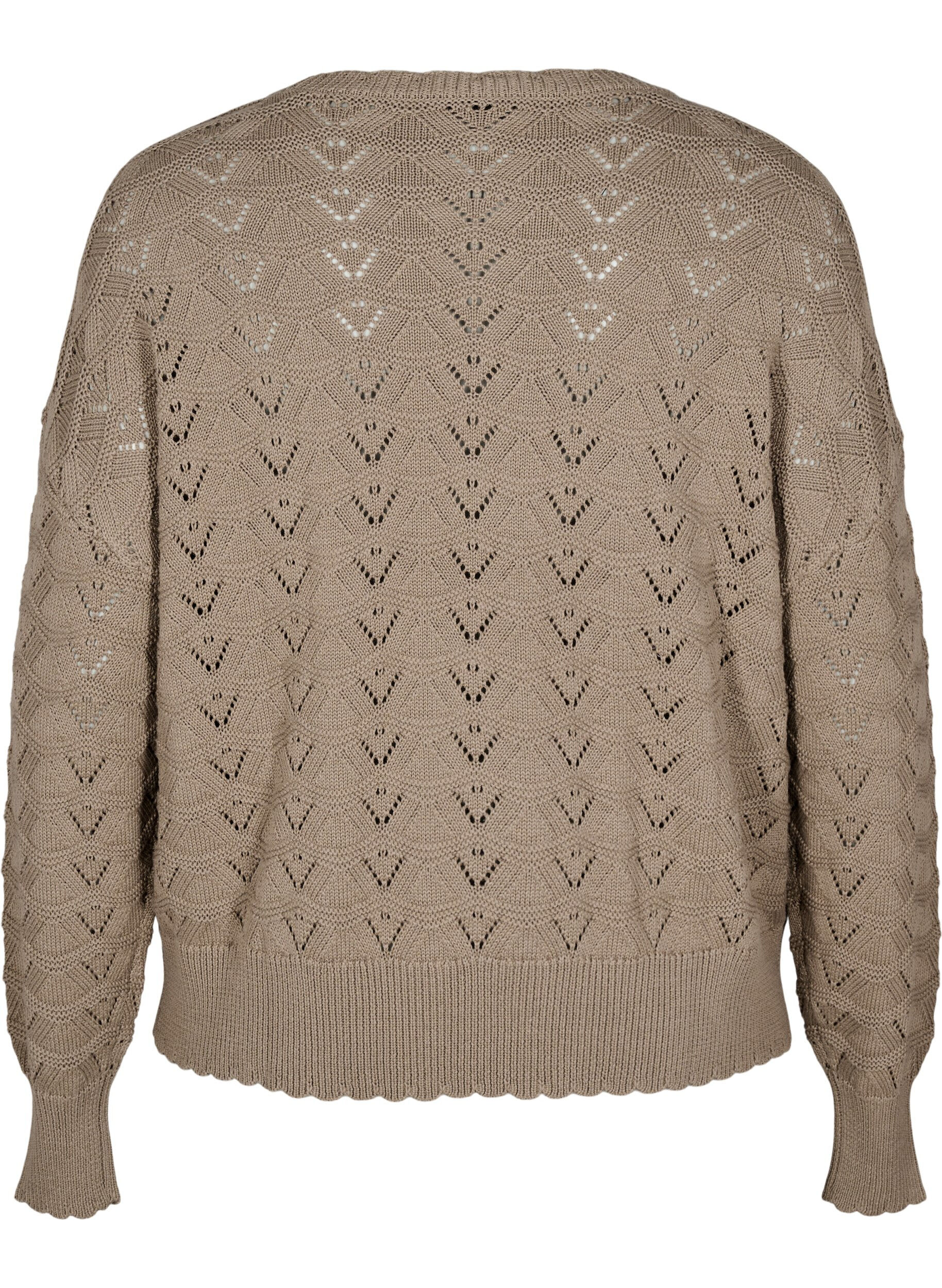 Zizzi Strickbluse mit Lochmuster und langen &Auml;rmeln, Desert Taupe, Packshot image number 1