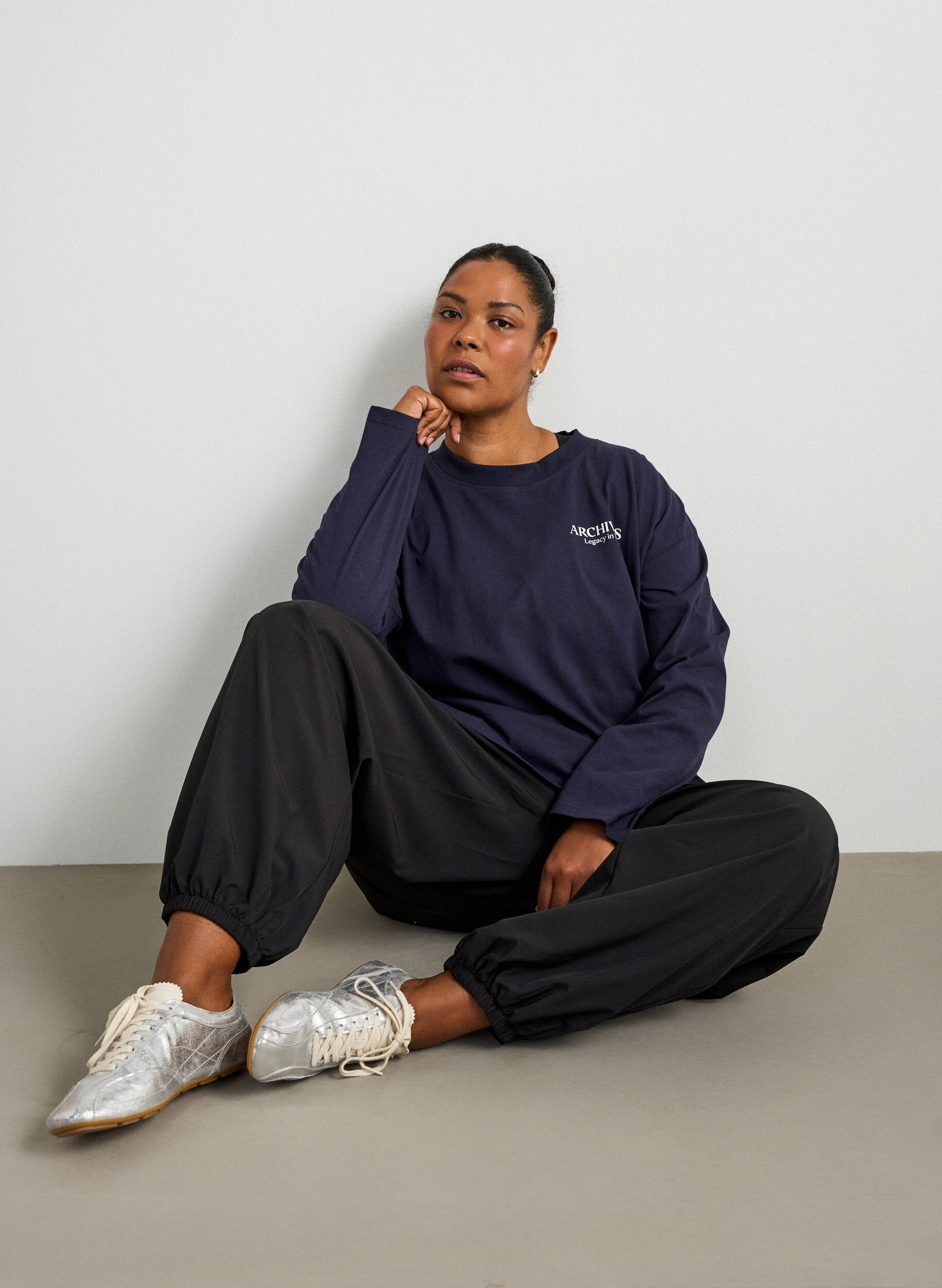 ZizziLang&auml;rmelige Jerseybluse mit Textprint, Blau, Model image number 4
