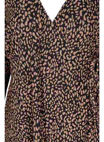 Wickelkleid mit Print aus Mesh, Black Brown, Packshot image number 1