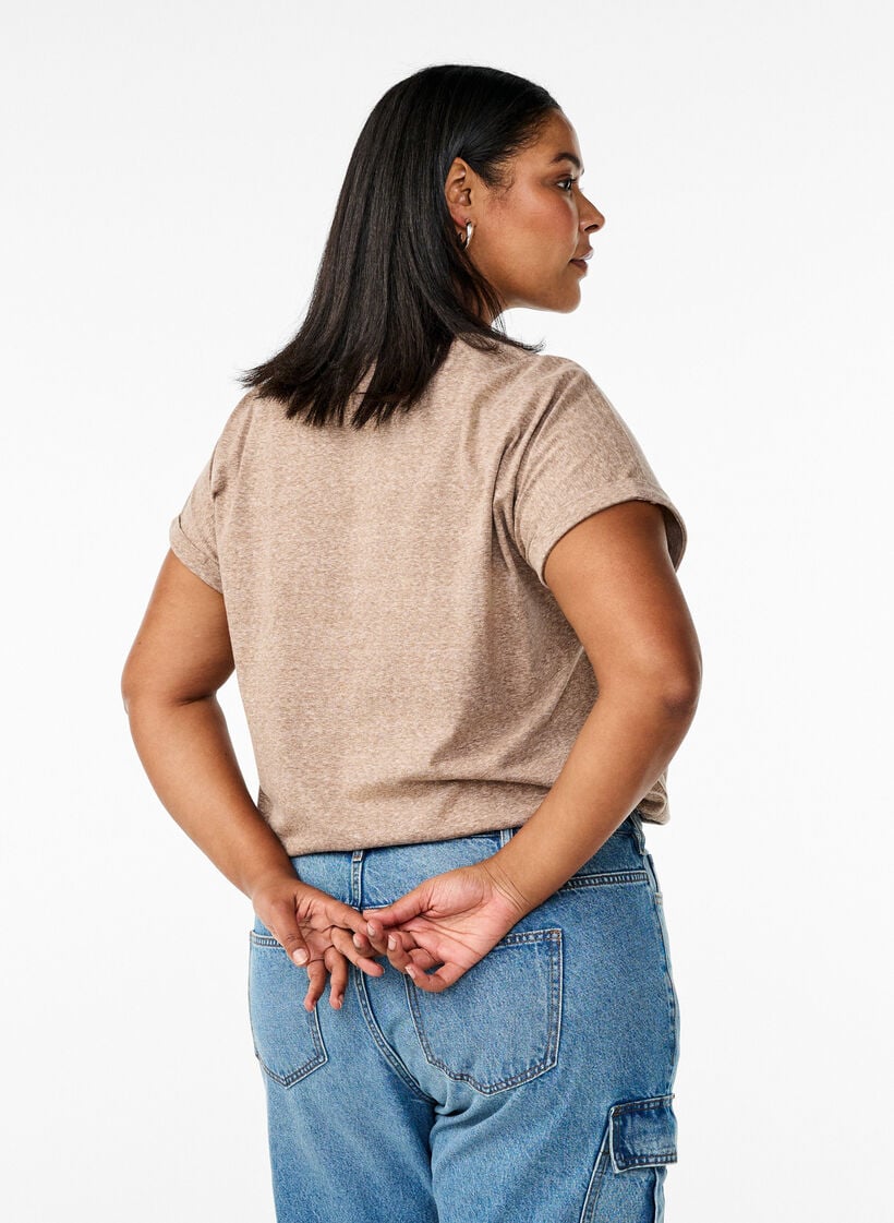 Melange T-Shirt mit kurzen &Auml;rmeln, Braun, Model image number 2