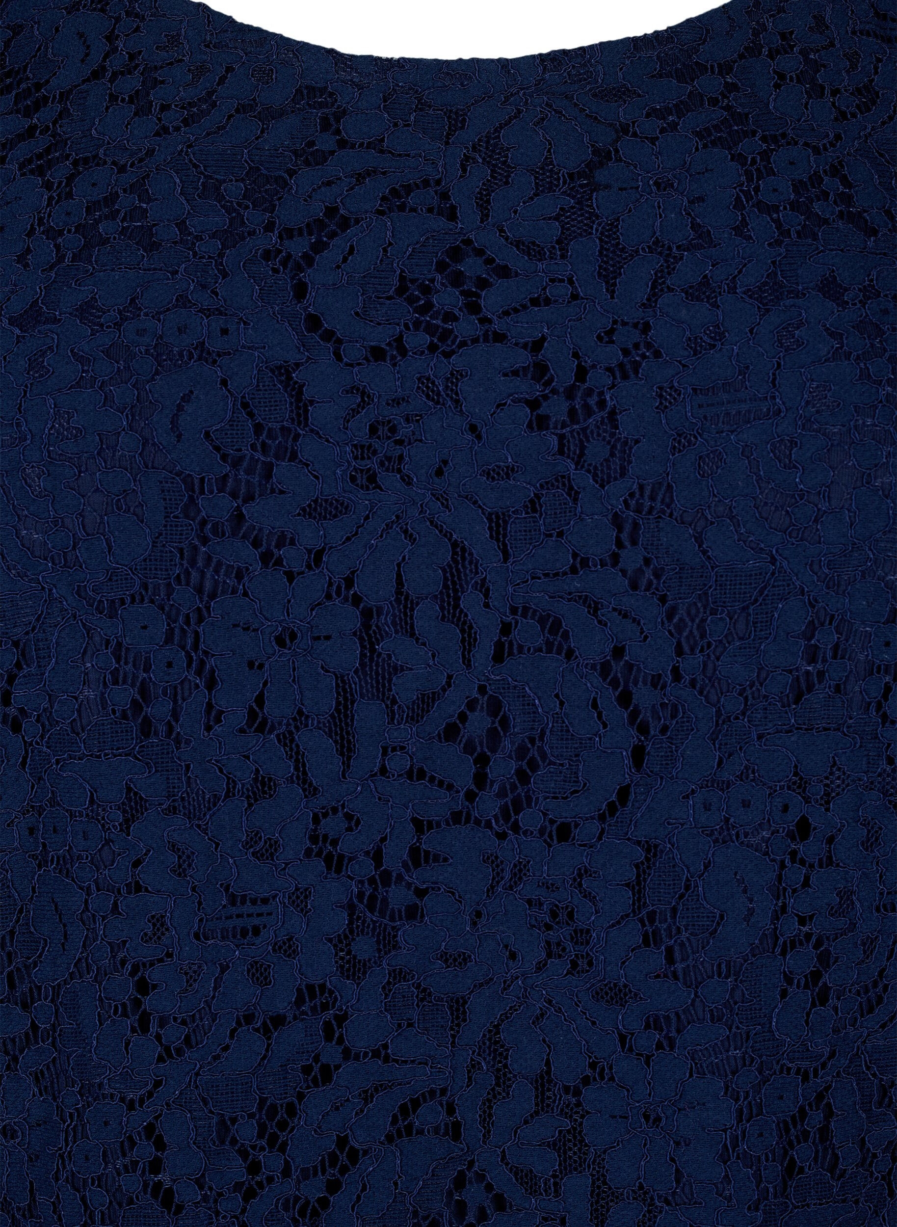 Zizzi  Spitzenbluse mit langen &Auml;rmeln, Navy Blazer, Packshot image number 2