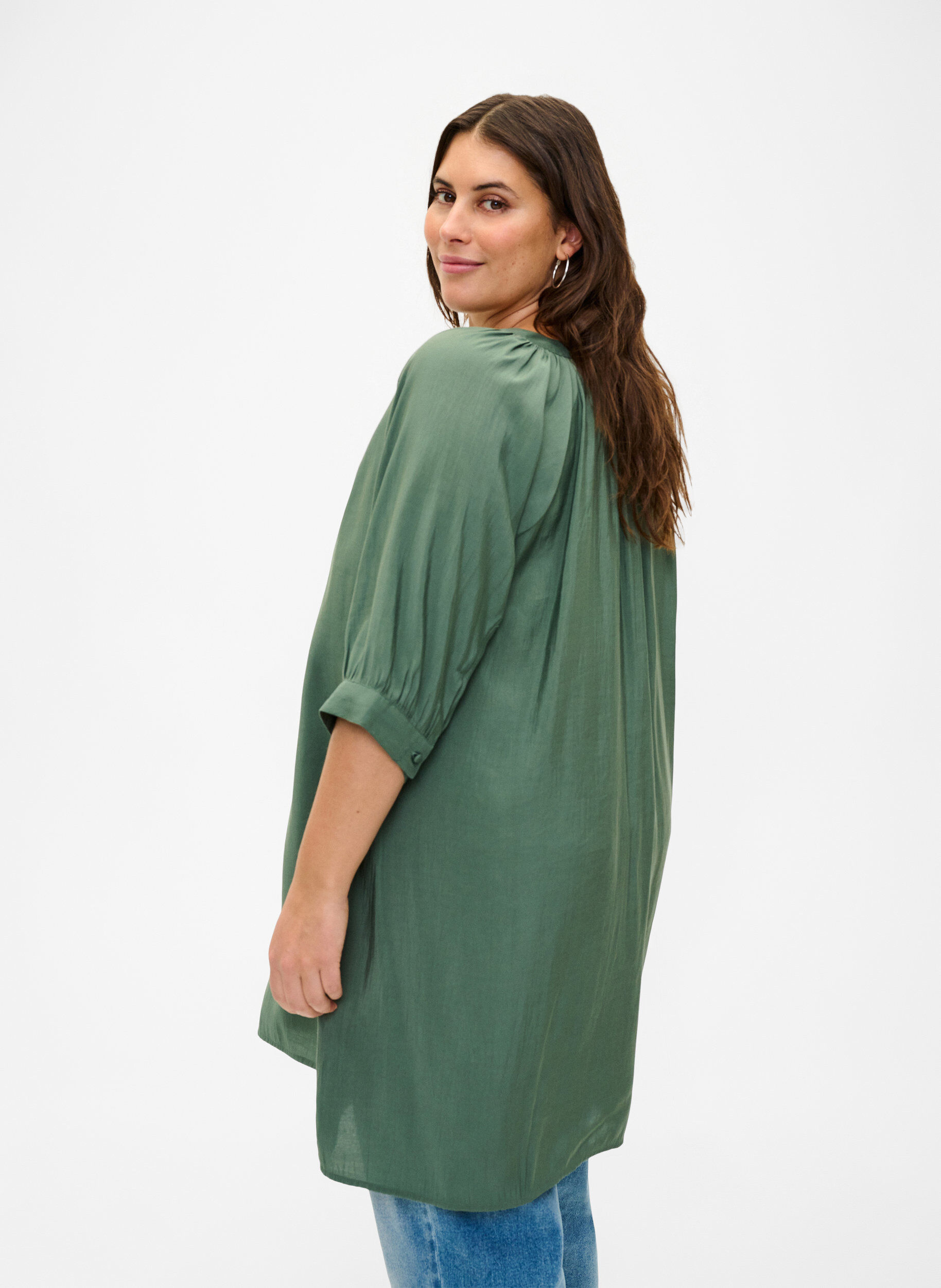 Zizzi Visa-Tunic mit 3/4 Pantoletten, Duck Green, Model image number 1
