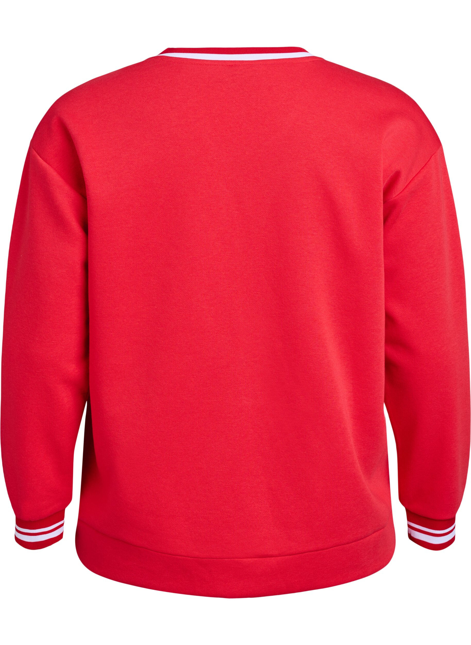 Zizzi Sweatshirt mit V-Ausschnitt und Textprint, Rot, Packshot image number 1