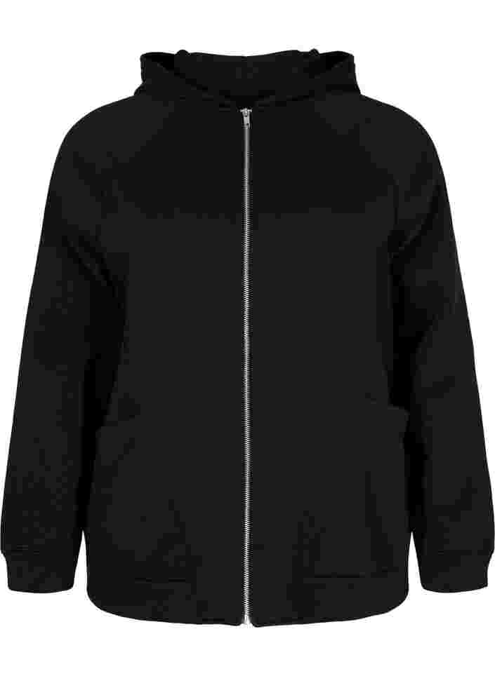Sweat-Cardigan mit Kapuze und Taschen, Black, Packshot image number 0