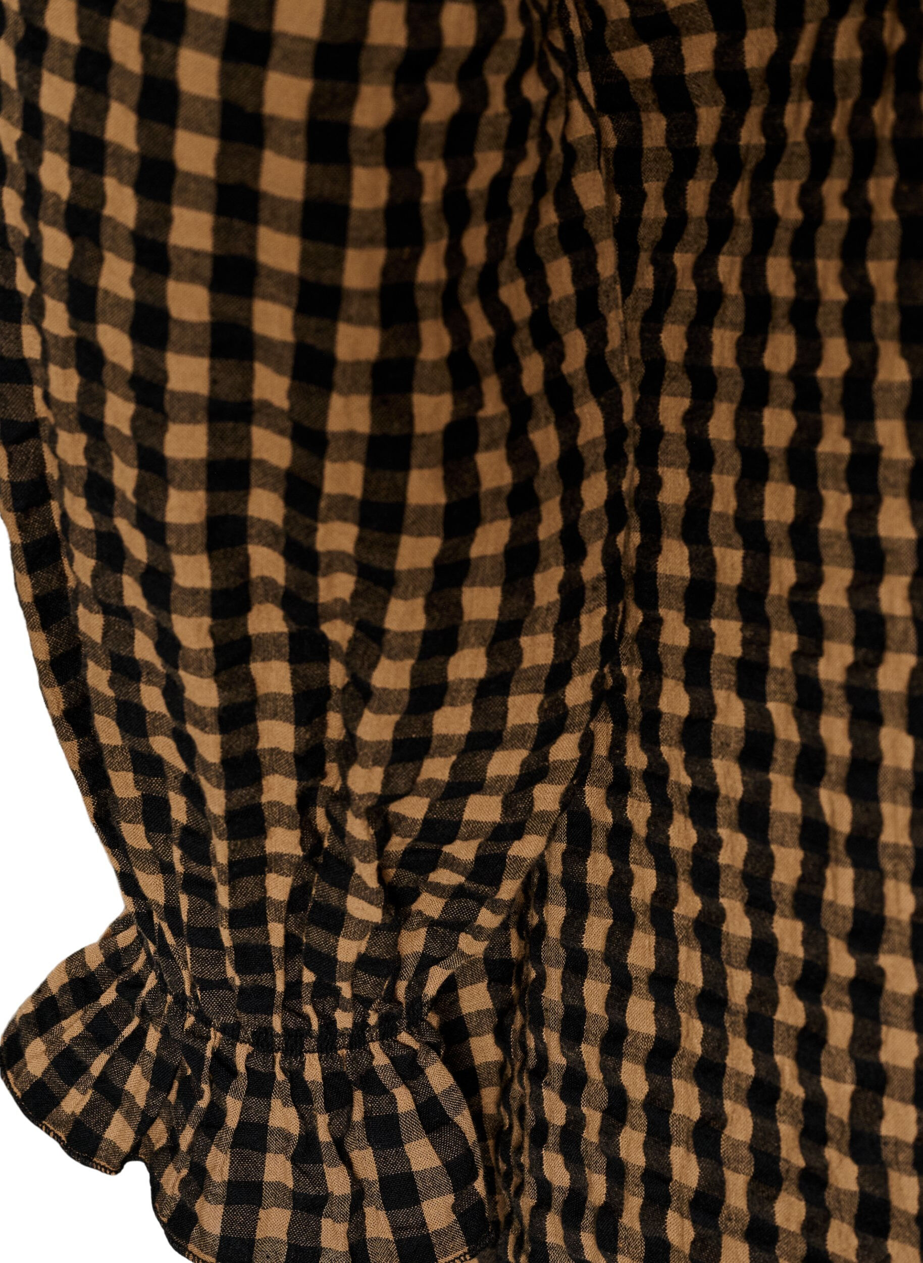 ZizziKariertes Kleid aus Baumwolle mit R&uuml;schendetails, Braun, Packshot image number 3