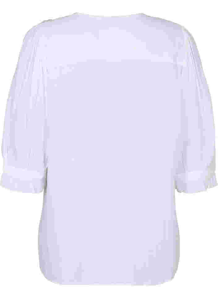 Viskosebluse mit 3/4-Ärmeln und Rüschendetails, Bright White, Packshot image number 1