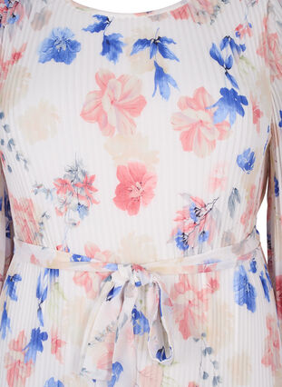 Blumen-Plissee-Kleid mit Kordelzug, White/Blue Floral, Packshot image number 2