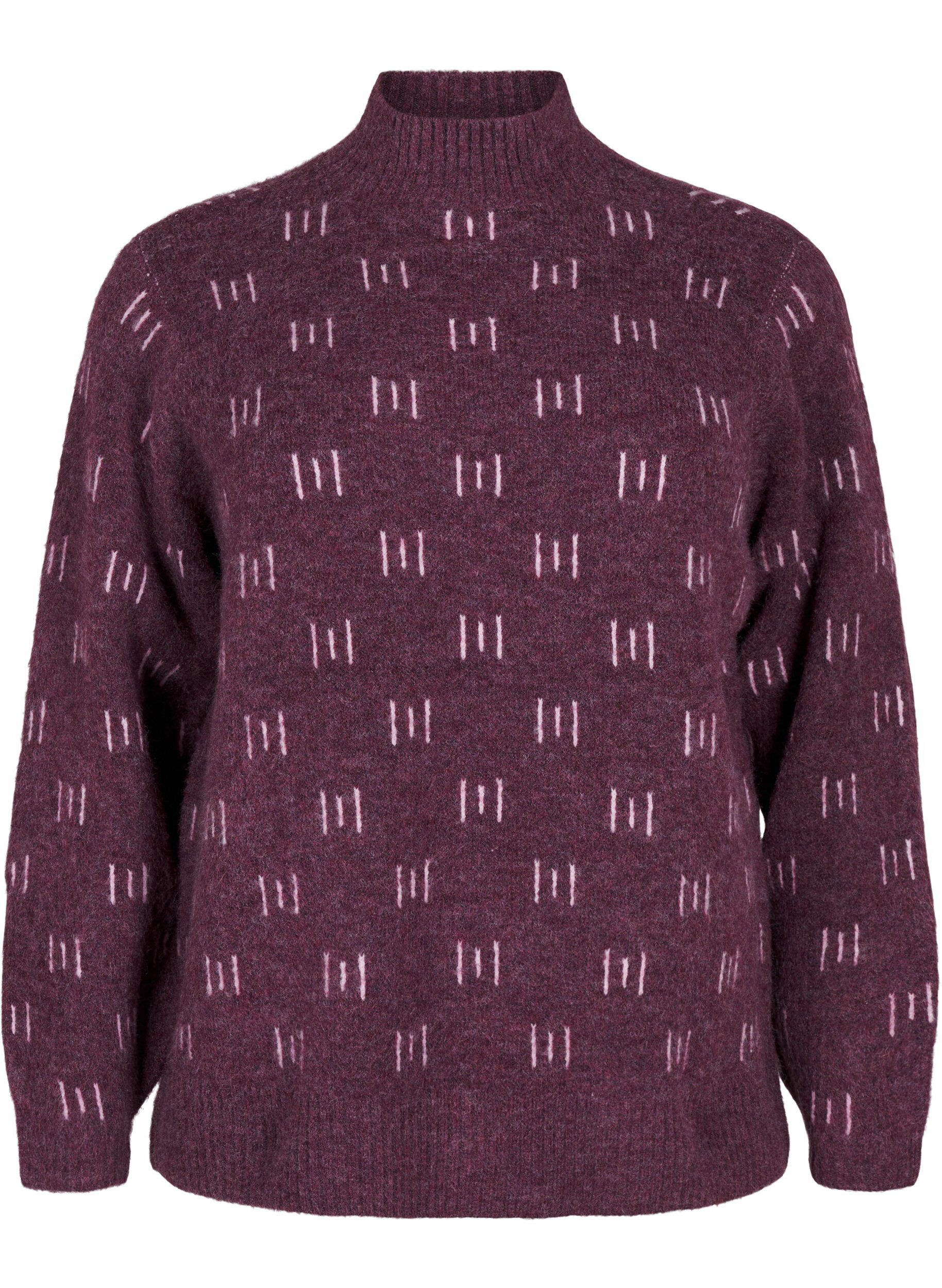 Zizzi  Strickbluse mit Muster und hohem Kragen, Potent P. Mel. Comb, Packshot image number 0