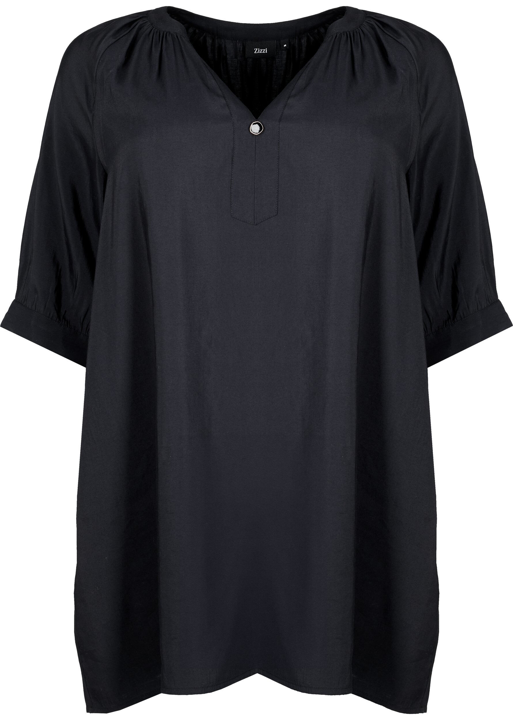Zizzi Tunika aus Viskose mit 3/4-&Auml;rmeln, Black, Packshot image number 0