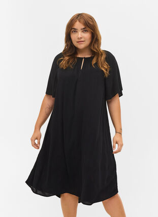 Kurzärmeliges Kleid aus Viskose, Black, Model image number 0