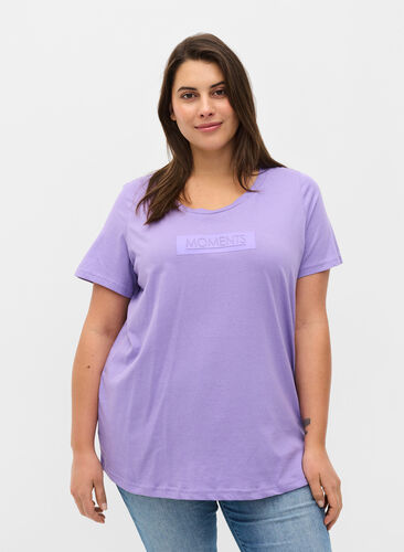 Kurzarm T-Shirt aus Baumwolle mit Aufdruck, Paisley Purple TEXT, Model image number 0
