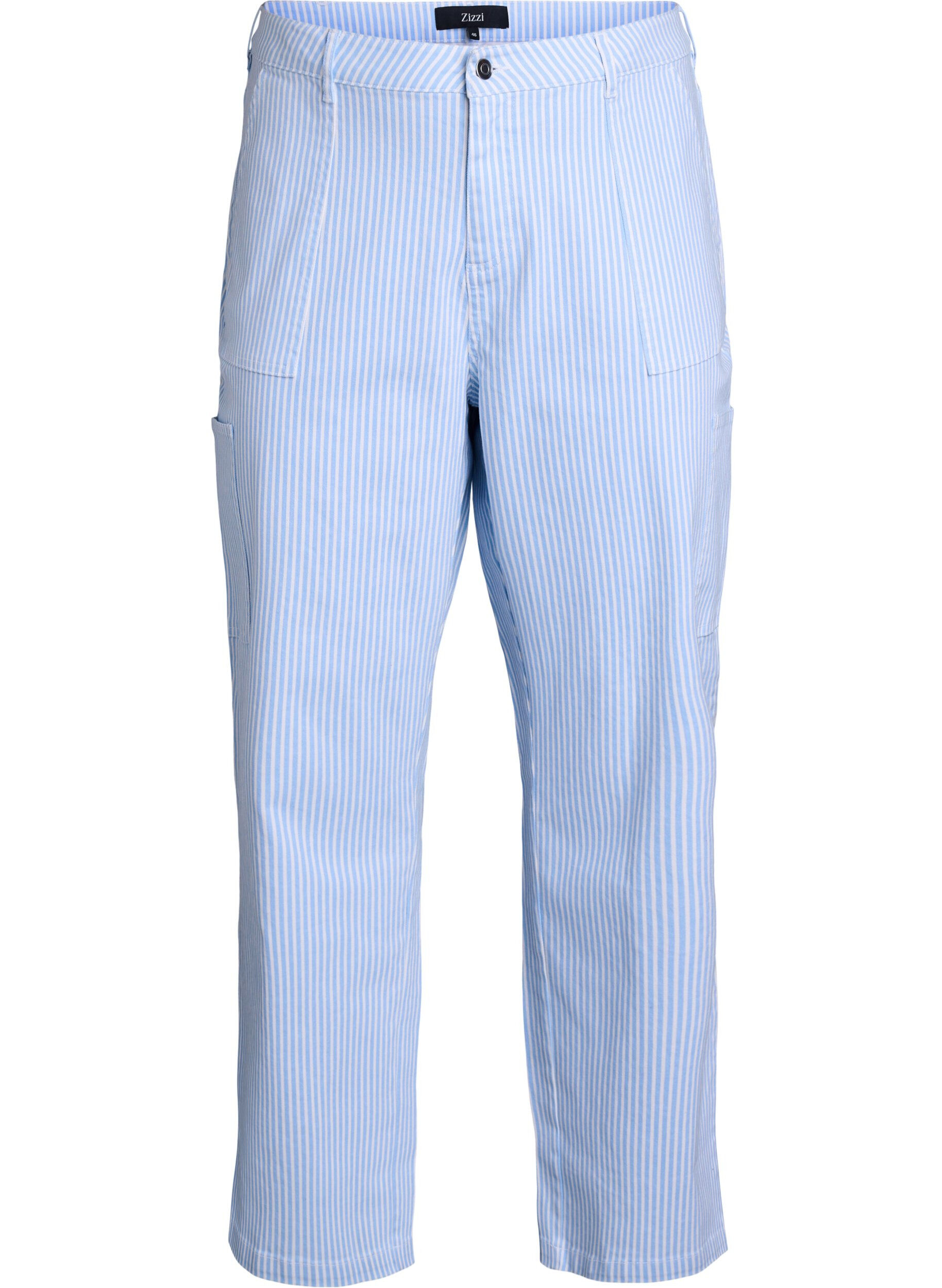 Zizzi Hoch taillierte Cargojeans mit Streifenmuster, Blau, Packshot image number 0