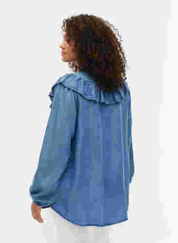 Langarm Hemd mit Rüschen aus Lyocell (TENCEL™), Blue denim, Model image number 1