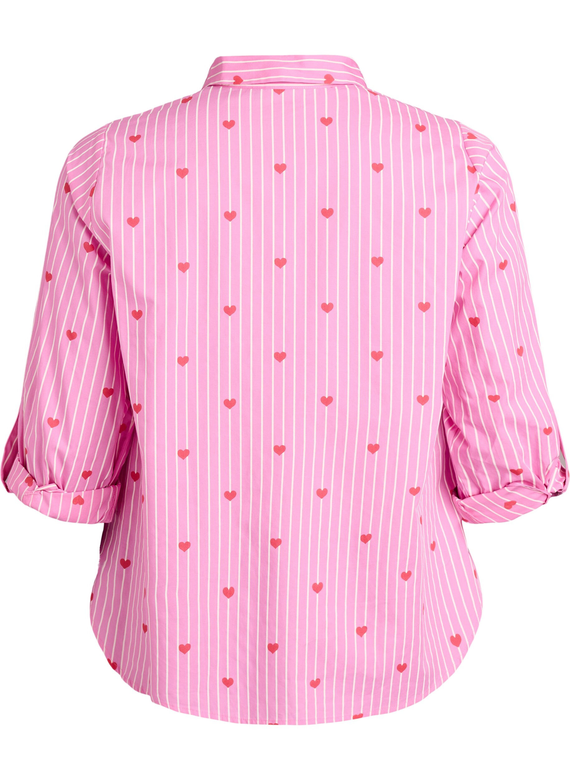 Zizzi Hemdbluse mit Streifen und Herzen, Pink, Packshot image number 1