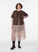 Karierte Bluse aus Mesh, Beige, Model image number 0