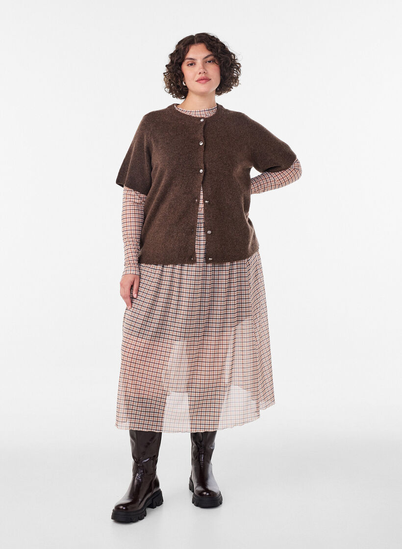 Karierte Bluse aus Mesh, Beige, Model image number 0