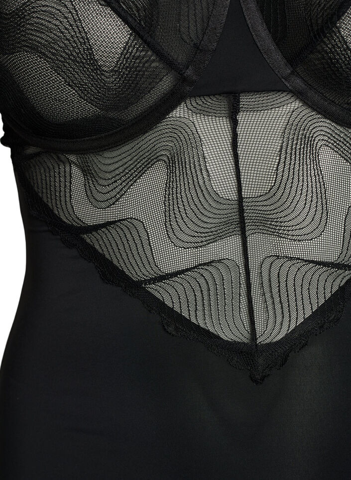 Body mit B&uuml;gel und Spitzendetails, Schwarz, Packshot image number 2