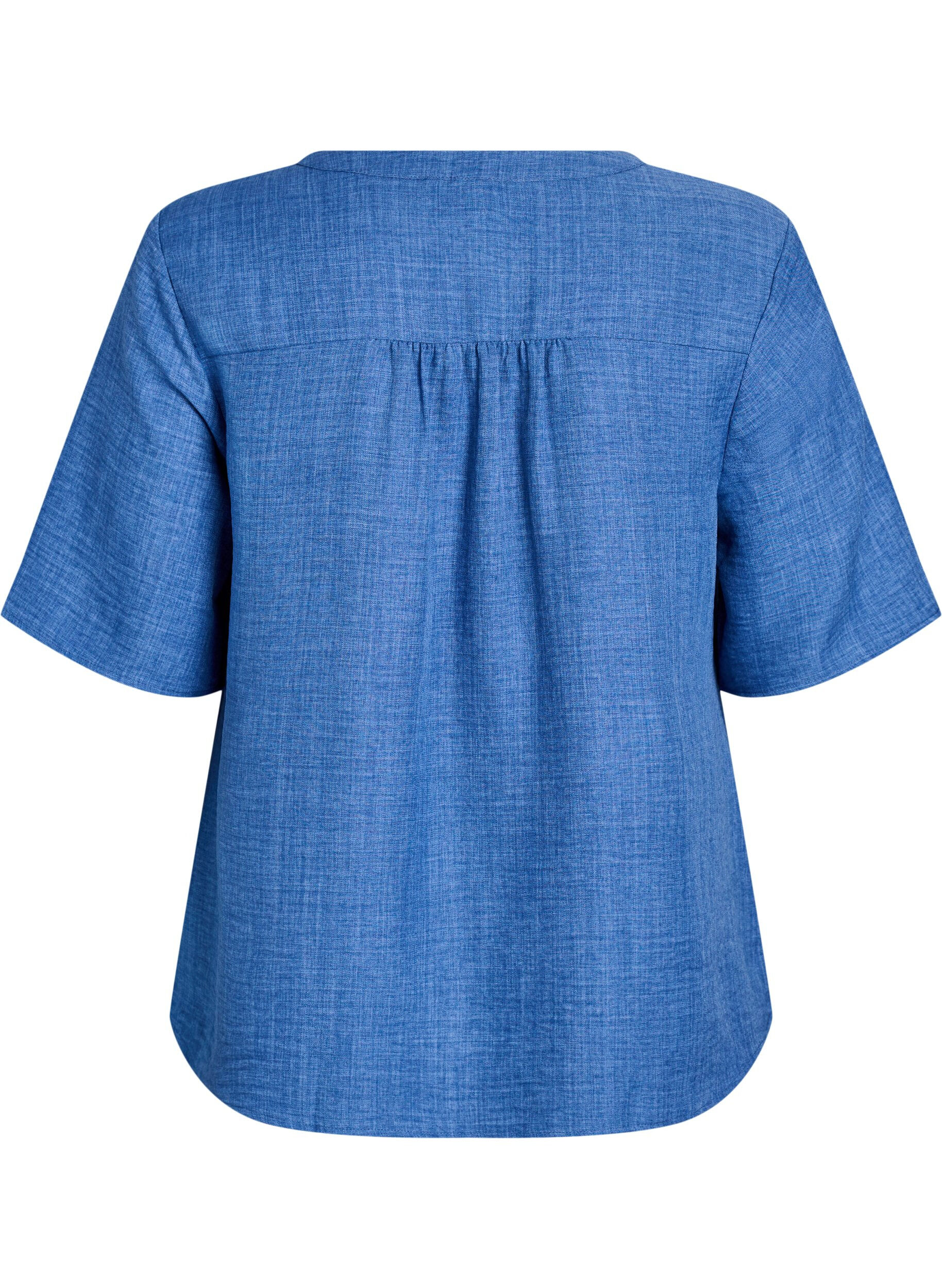 ZizziHemdbluse mit V-Ausschnitt und kurzen &Auml;rmeln, Blau, Packshot image number 1