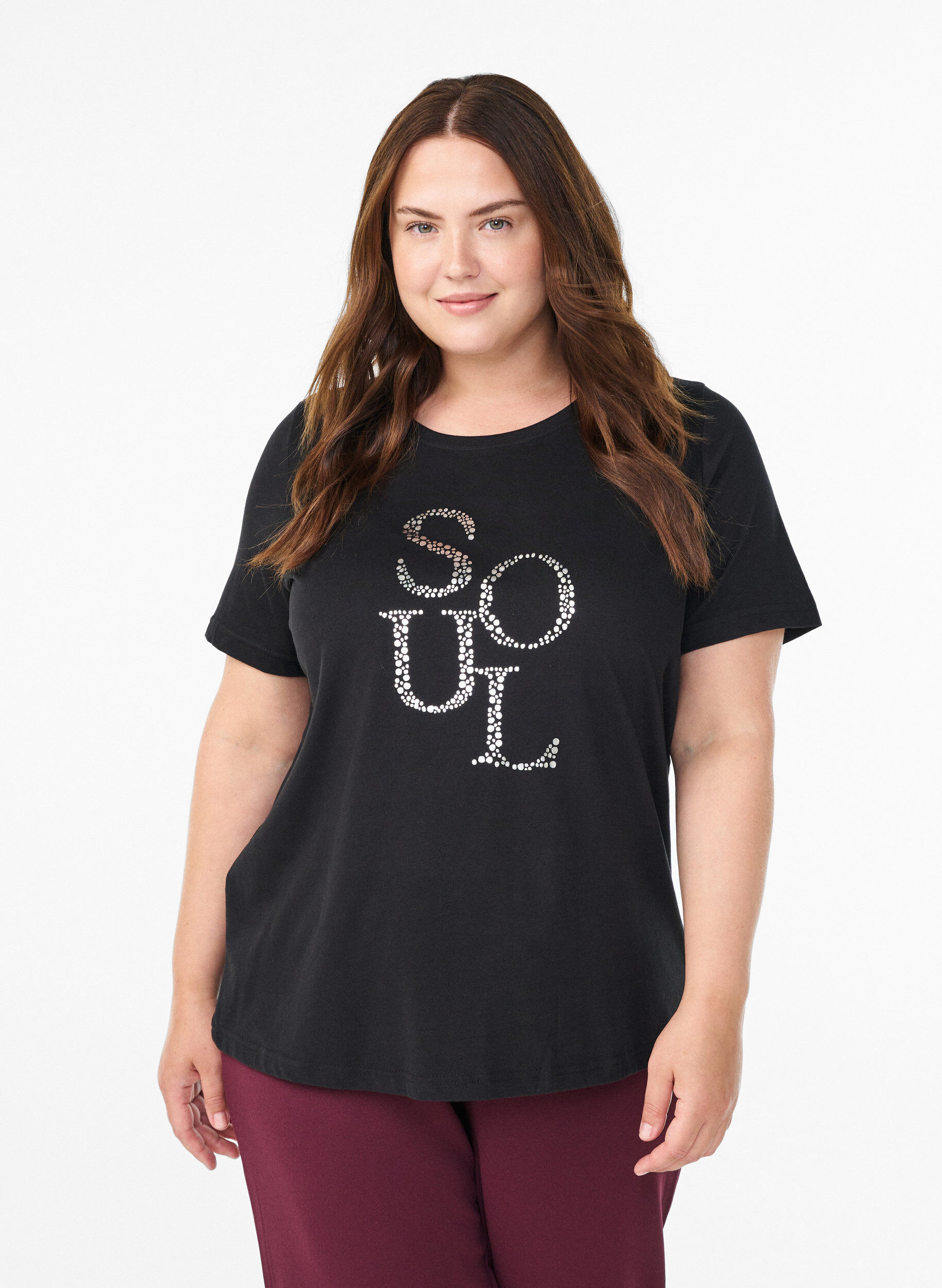 T-Shirt mit Print, Schwarz, Model