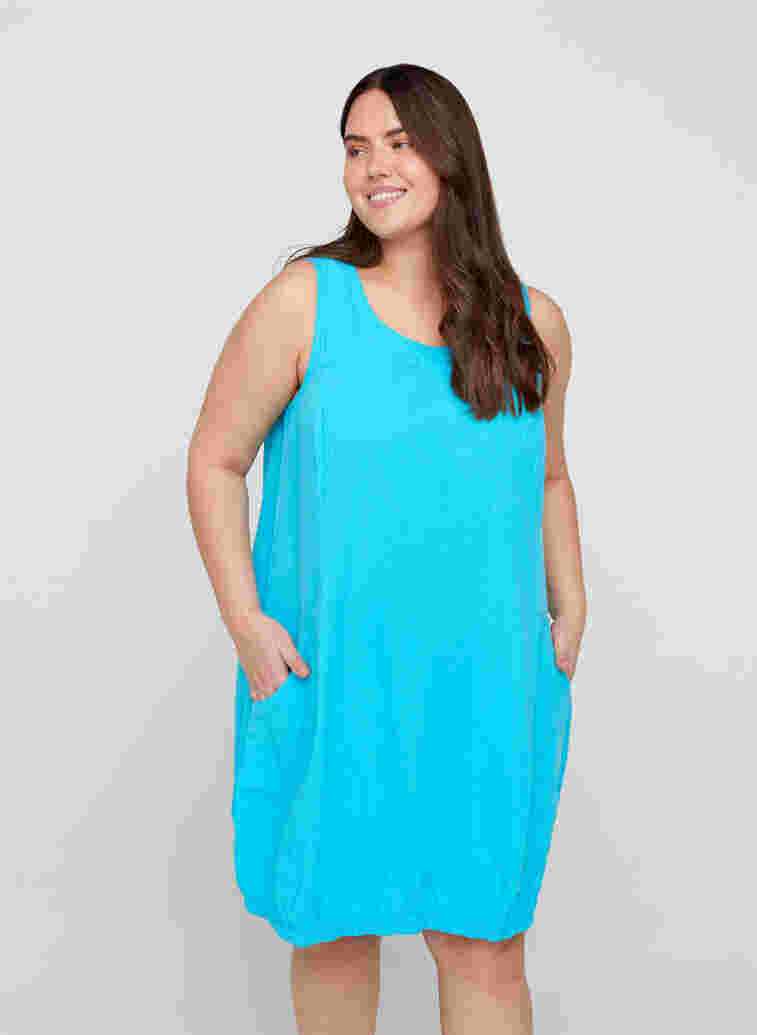 Ärmelloses Kleid aus Baumwolle, River Blue, Model image number 0
