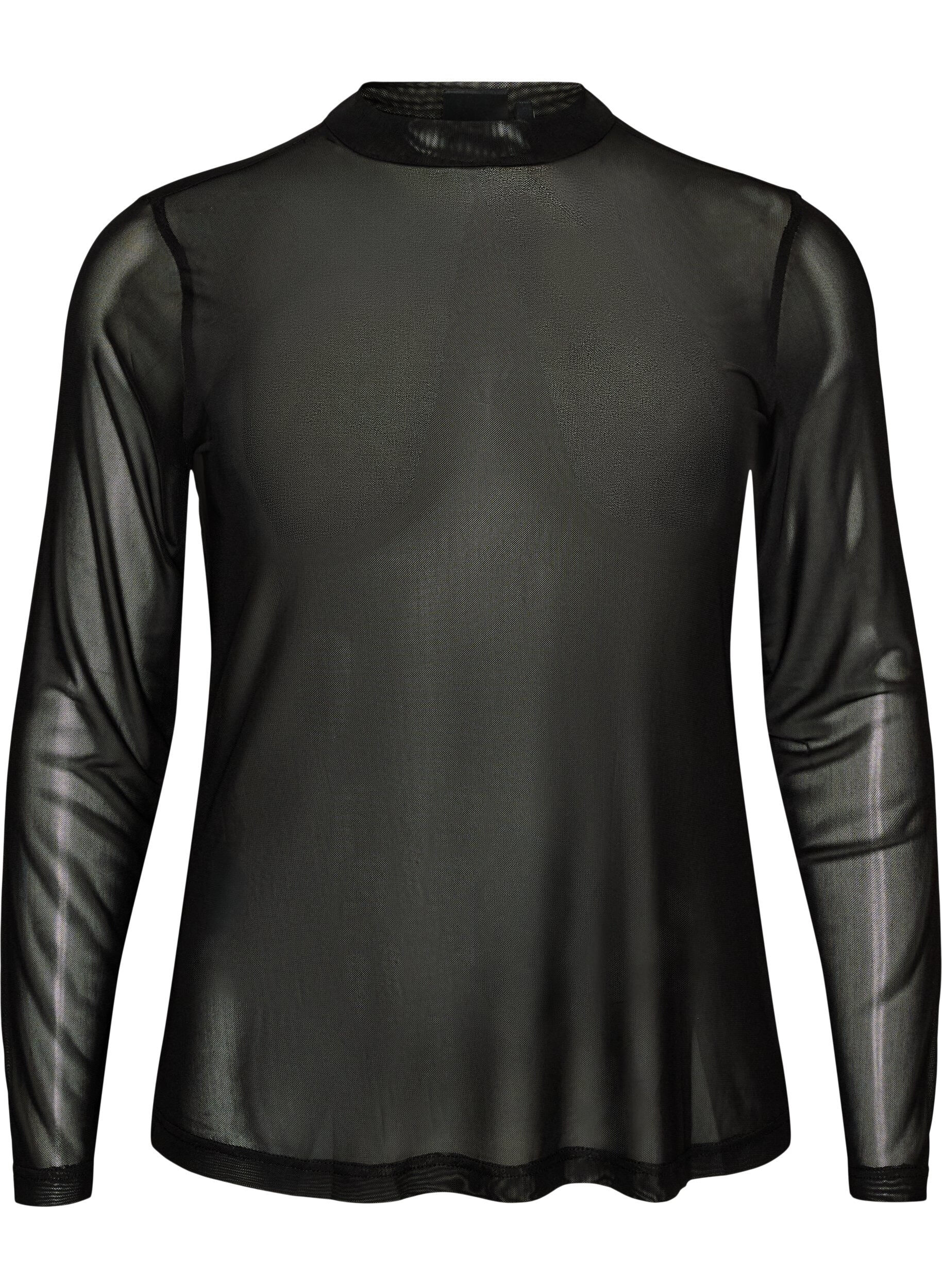 Enganliegende Mesh-Bluse mit langen &Auml;rmeln