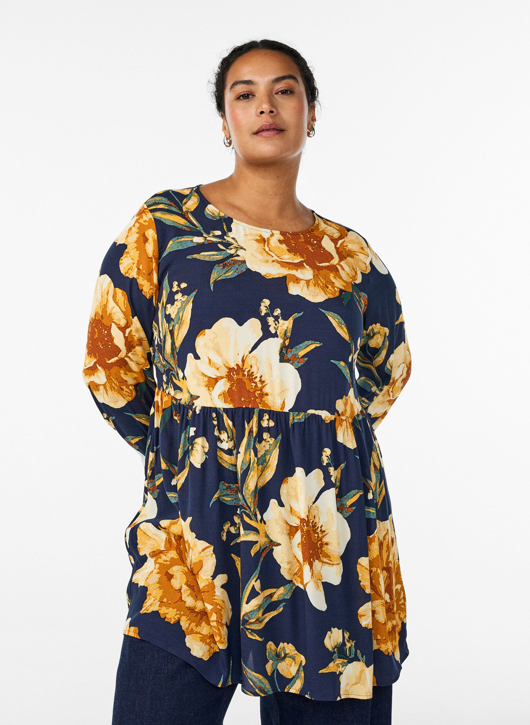 Zizzi Lang&auml;rmelige Tunika mit Teilungsnaht, Blau, Model image number 0