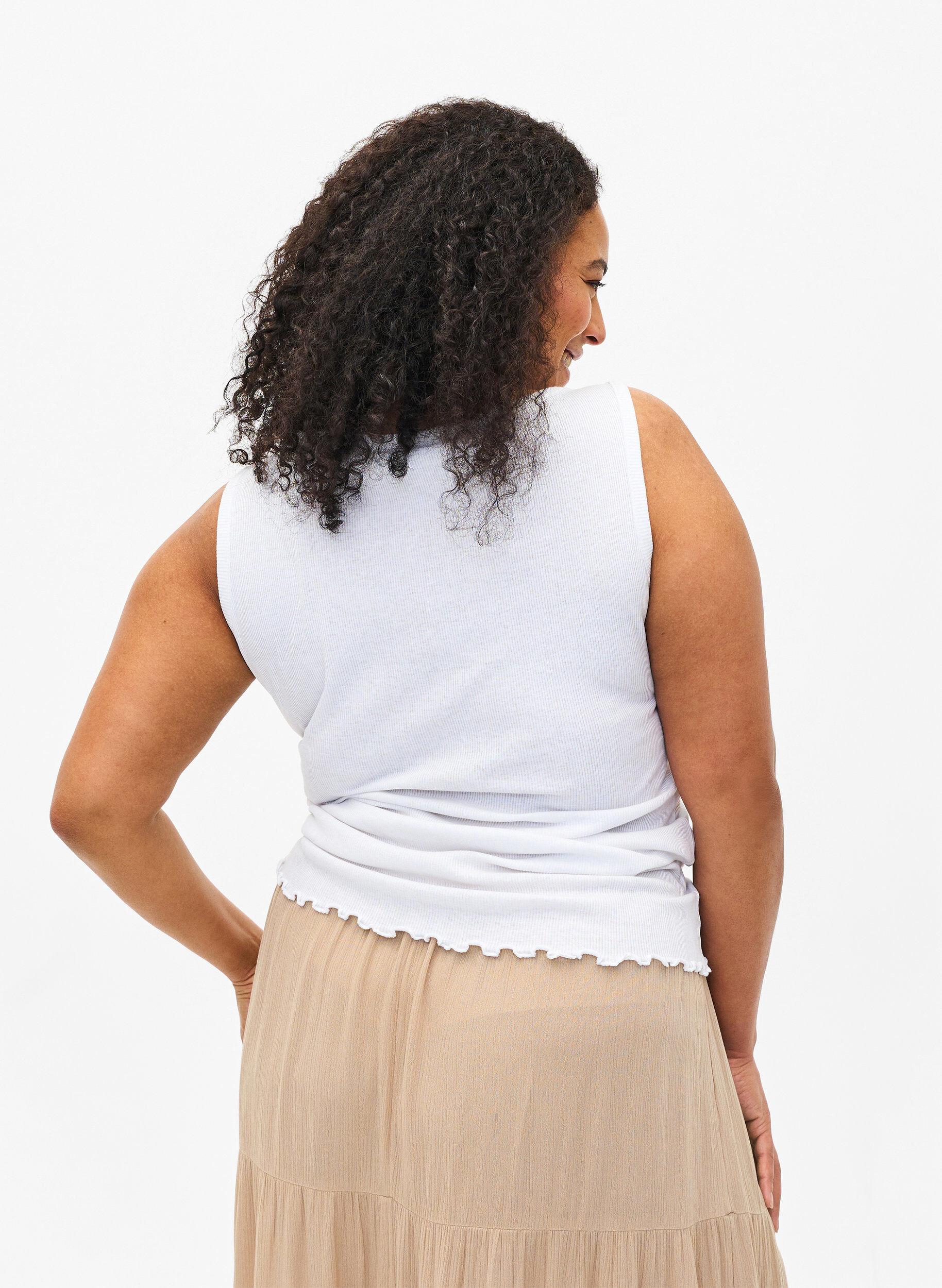 Zizzi Geripptes Tanktop mit Kn&ouml;pfen, Bright White, Model image number 1